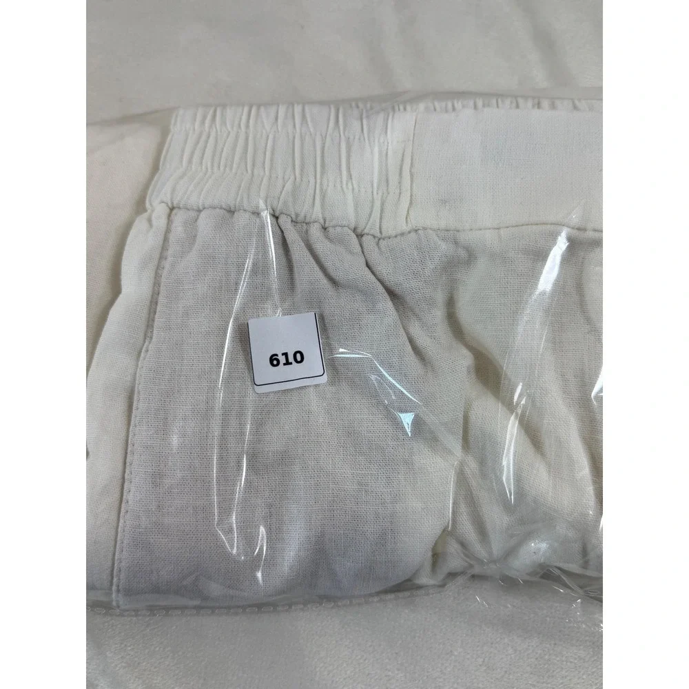 Zara Womens S White Linen Blend Wide Leg Pants Coastal Minimalist Quiet Luxury